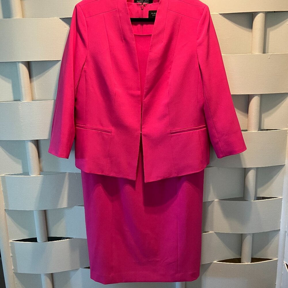 Black Label by Evan-Picone Hot Pink 2PC Midi Dress Suit Jacket-16, Dress-18